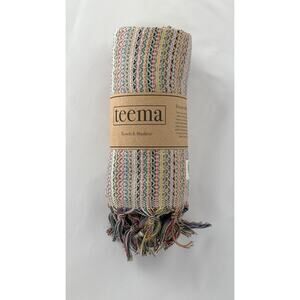 Teema Tan Labyrinth Turkish Cotton Towel Bath Sheet Blanket 70"x38" New Fringe